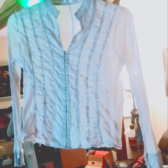 Promod White Lace up Ruffle Long Sleeve Shirt - Picture 1 of 1